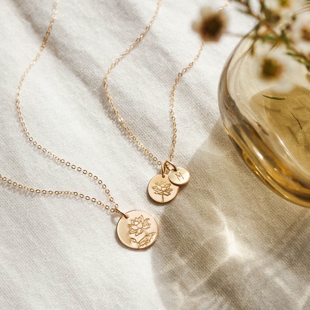 Lotus July Birth Flower Plant Gift Charm Necklace - Picture 2 of 16